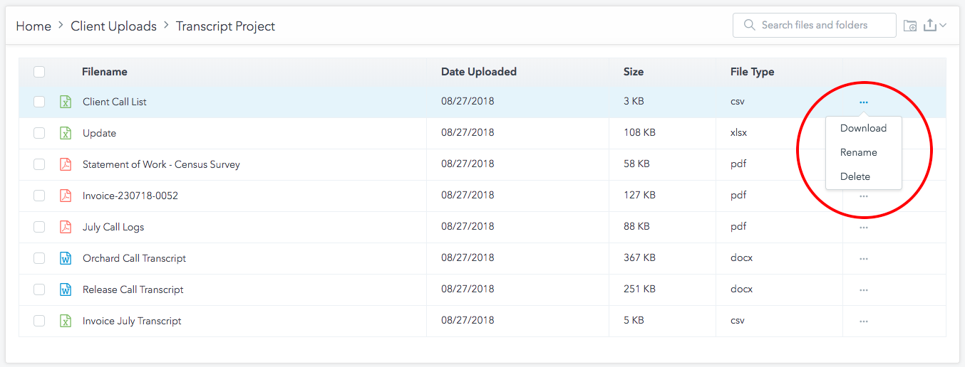 Doc Management Rename Download Delete